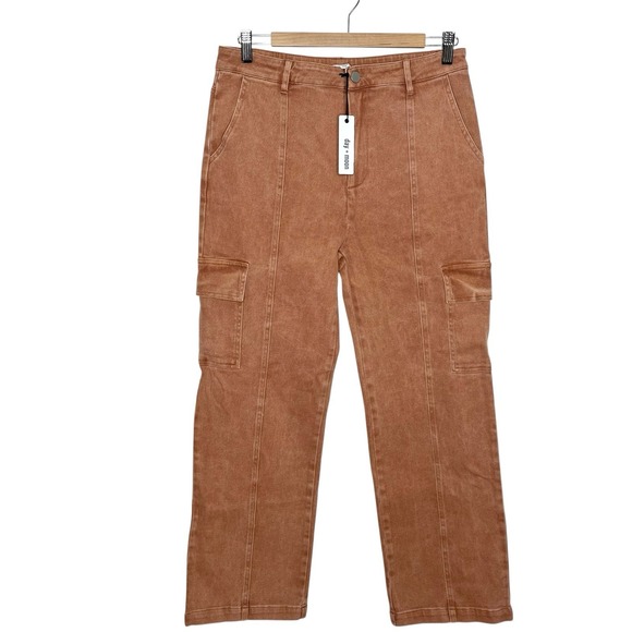 Day + Moon Cargo Pants Terra Cotta Brown Womens Size L High Rise Straight Leg - Picture 1 of 9